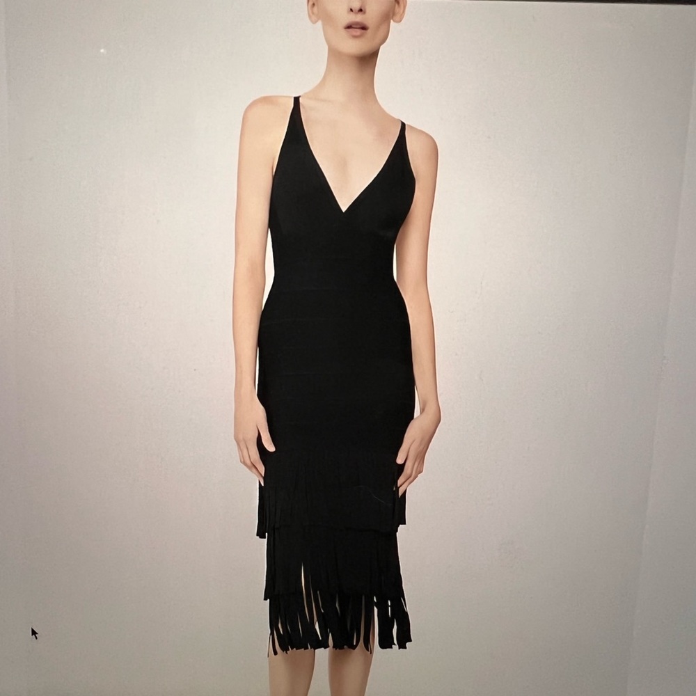 Nwt Herve Leger Triple Tier Fringe Dress - image 1